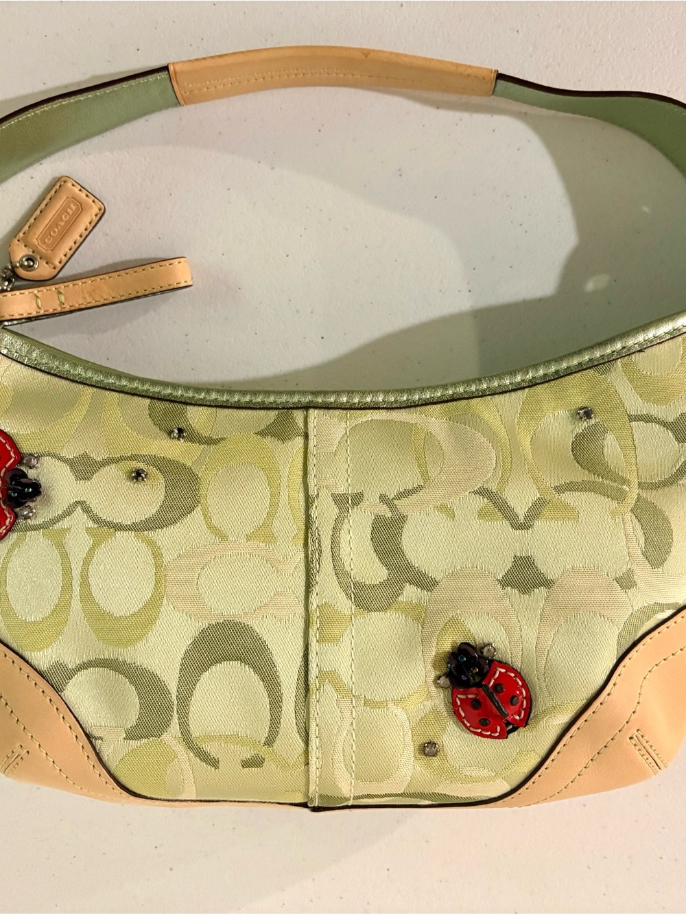 Coach Rare Signature Green Hobo Bag with Ladybugs and Wristlet EUC M04K - 6723